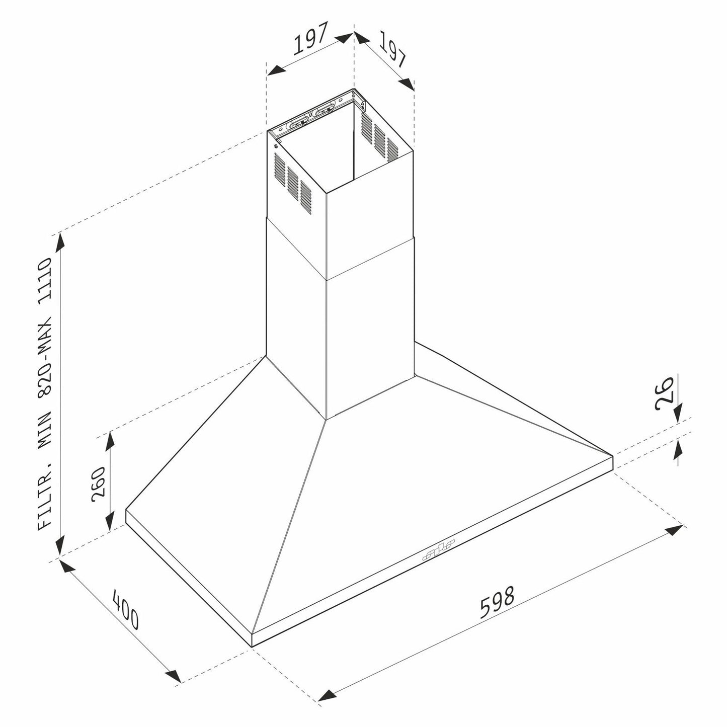 Hota decor Pyramis Square Plus Chimney, 1 motor turbo, Inox, control electronic, 600m³h - EpicHome.ro