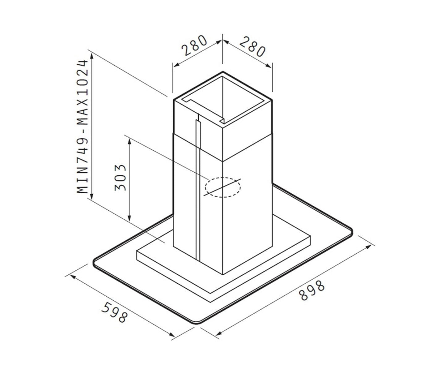 Hota insula Pyramis CIELO CIELING, 1 motor turbo, inox si sticla transparenta, 625m³h - EpicHome.ro