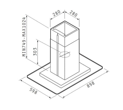 Hota insula Pyramis CIELO CIELING, 1 motor turbo, inox si sticla transparenta, 625m³h - EpicHome.ro