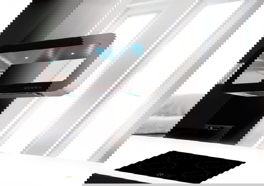 Hota insula Pyramis CORSO Black Glass & Inox, 1 motor turbo, Touch Control, 704m³h - EpicHome.ro