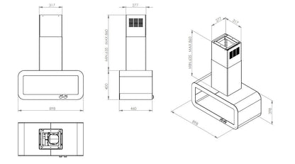 Hota insula Pyramis CORSO Black Glass & Inox, 1 motor turbo, Touch Control, 704m³h - EpicHome.ro