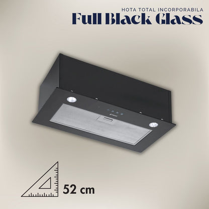 Hota total incorporabila Pyramis Full Black Glass, 1 motor, Timer, Touch control, 420m³h