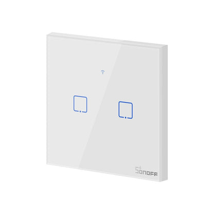 Intrerupator inteligent dublu cu touch Sonoff T1EU2C TX, Wi-Fi, compatibil Amazon Alexa si Google Assistant, sticla, Alb - EpicHome