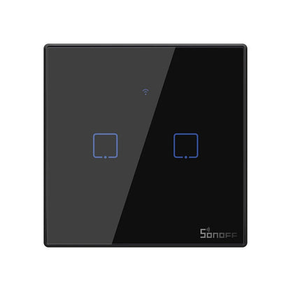 Intrerupator smart Sonoff T3EU2C TX, Wireless + RF 433, 2 canale, cu touch, sticla, Negru - EpicHome.ro