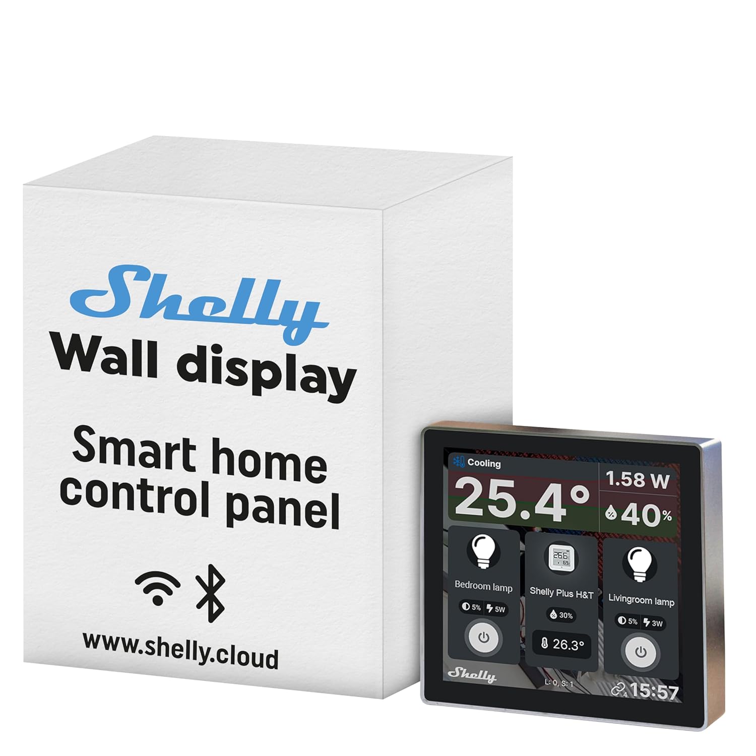 Intrerupator smart cu touchscreen Shelly Wall Display, Wi-Fi, Alb sau Negru, Bluetooth - EpicHome.ro