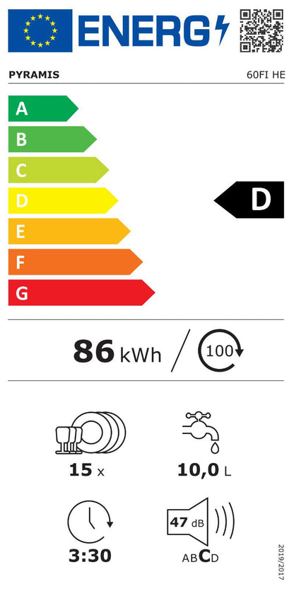 Masina de spalat Premium Pyramis 60FI HE, total incorporabila, 15 seturi, 8 programe, Clasa D, 60 cm - EpicHome.ro