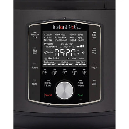Multicooker Instant Pot Pro 8, 7.6L, 1200~1400W, 10 functii, Vas interior aplatizat din inox cu manere, 11 sisteme de siguranta, Gratar multifuncțional, Garnitura extra (Negru) - EpicHome