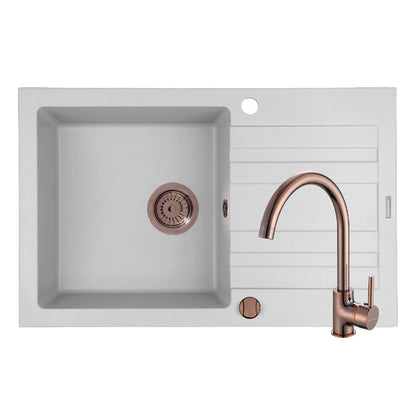 Set chiuveta granit Pyramis NAXOS 79x50cm si baterie ECO BELLO Copper - EpicHome