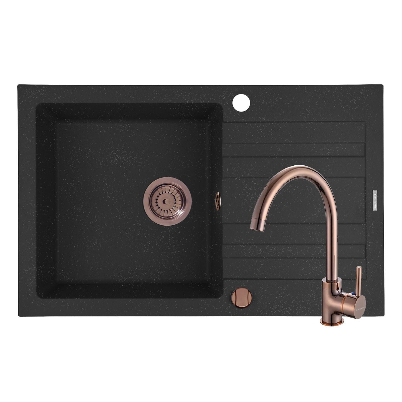 Set chiuveta granit Pyramis NAXOS 79x50cm si baterie ECO BELLO Copper - EpicHome