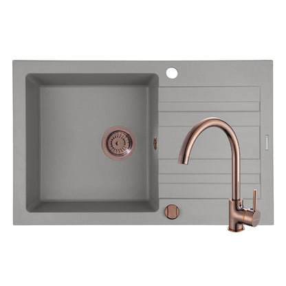 Set chiuveta granit Pyramis NAXOS 79x50cm si baterie ECO BELLO Copper - EpicHome