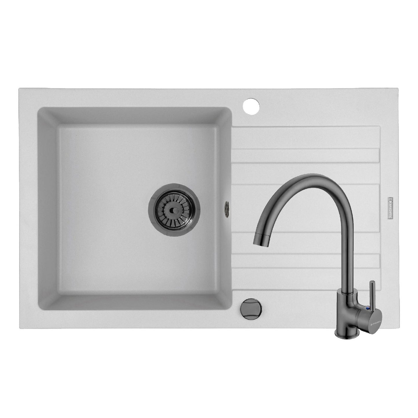 Set chiuveta granit Pyramis NAXOS 79x50cm si baterie ECO BELLO Gun Metal - EpicHome