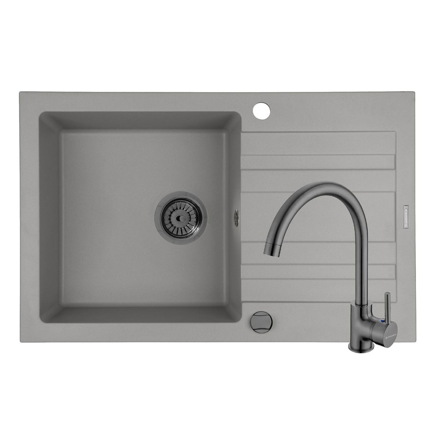 Set chiuveta granit Pyramis NAXOS 79x50cm si baterie ECO BELLO Gun Metal - EpicHome